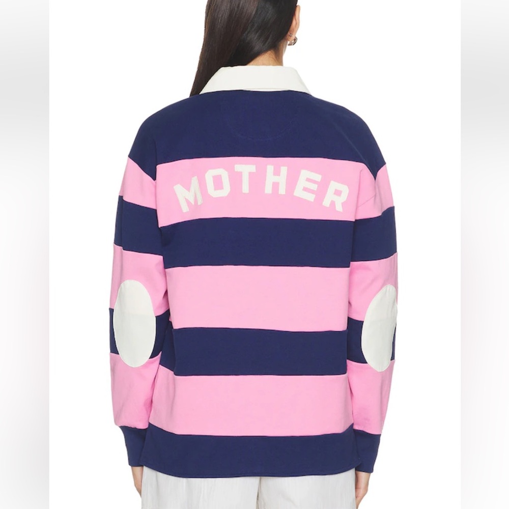 MOTHER Pink and Navy Striped The Piece Huddle Top